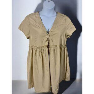 Shein Vcay Collection Curve 1XL NEW Babydoll V Neck Brown Striped Mini Dress